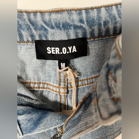 SER.O.YA NWT Chani Knit and Denim Pants in White & Coastline - Picture 14 of 16